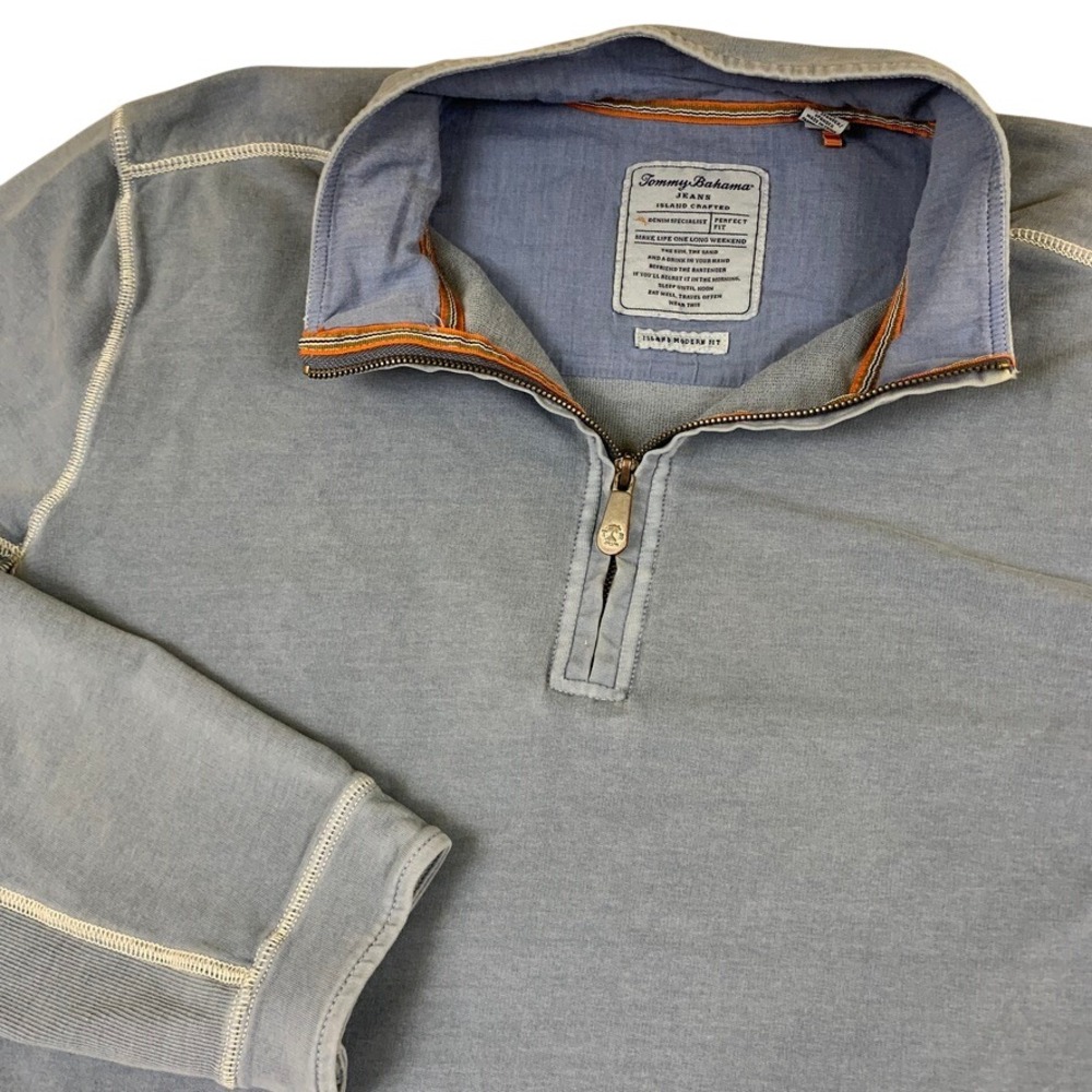Tommy Bahama Pullover Mens XL Jeans Island Crafted 1/4 Zip Blue Sweatshirt